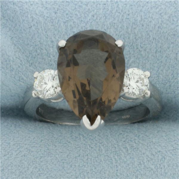 Smoky Quartz and Hearts on Fire Diamond Ring in 18k White Gold