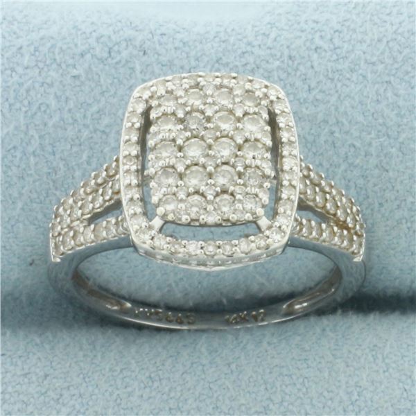 Halo Design Pave Set Diamond Ring in 14k White Gold.