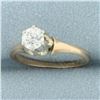 Image 2 : Antique Old European Cut Diamond Solitaire Ring in 14k Yellow Gold