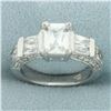 Image 1 : Emerald Cut CZ Engagement Ring in 14k White Gold