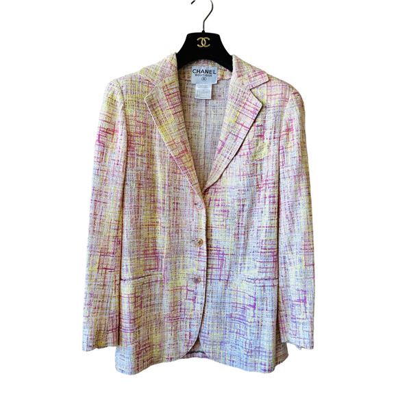 Chanel 98P Summer Fantasy Tweed Pink & Yellow Blazer Jacket 36