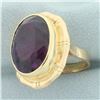 Image 2 : Amethyst Bamboo Design Statement Ring in 14k Yellow Gold