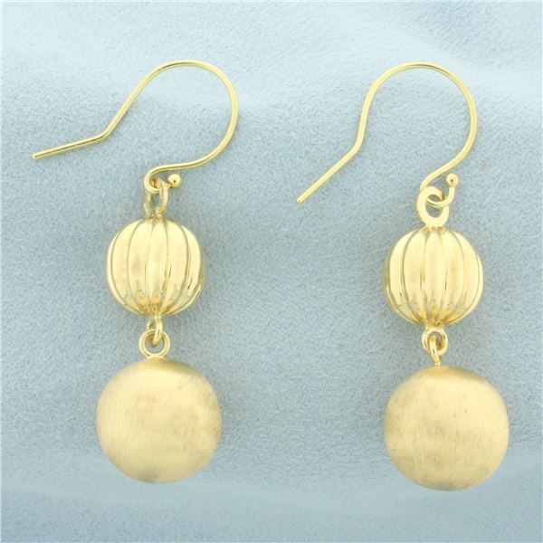 Italian Ball Bead Drop Dangle Earrings in 18k Yellow Gold