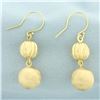 Image 1 : Italian Ball Bead Drop Dangle Earrings in 18k Yellow Gold