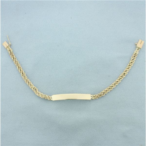 ID Nameplate Rope Bracelet in 14k Yellow Gold