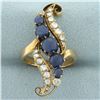 Image 1 : Antique Old Cut Diamond and Sapphire Ring in 14k Yellow Gold