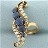 Image 2 : Antique Old Cut Diamond and Sapphire Ring in 14k Yellow Gold