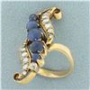 Image 3 : Antique Old Cut Diamond and Sapphire Ring in 14k Yellow Gold