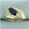Image 1 : Diagonal Sapphire and Diamond Ring in 10k Yellow Gold