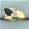 Image 2 : Diagonal Sapphire and Diamond Ring in 10k Yellow Gold