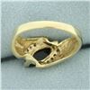 Image 4 : Diagonal Sapphire and Diamond Ring in 10k Yellow Gold