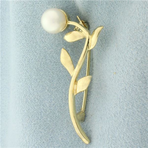 Cultured Akoya Pearl Flower Pin Brooch in 14k Yellow Gold