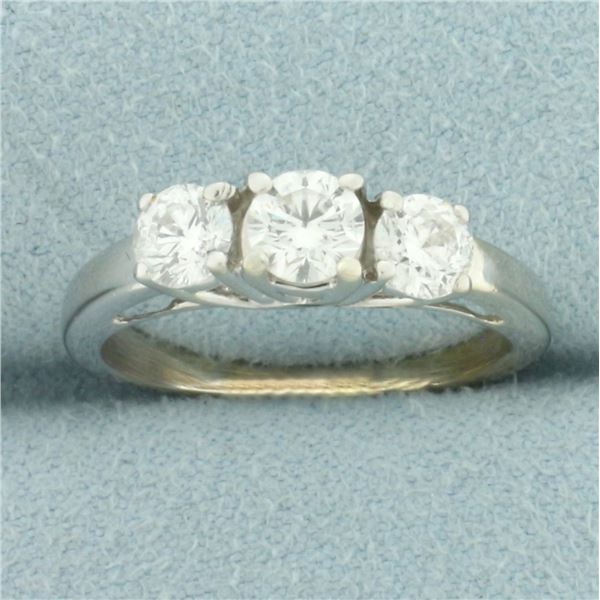 3-Stone Diamond Wedding Ring in 14k White Gold