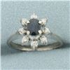 Image 1 : Sapphire and Diamond Flower Ring in _k Yellow Gold