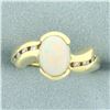 Image 1 : Opal and Diamond Ring in 18k Yellow Gold
