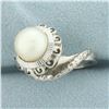 Image 2 : Unique Akoya Pearl Spiral Design Ring in 14k White Gold