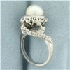 Image 3 : Unique Akoya Pearl Spiral Design Ring in 14k White Gold