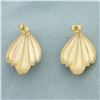 Image 2 : Sandblast Finish Fan Design Earrings in 14k Yellow Gold