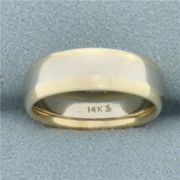 Two Tone High Polish Wedding Band Ring in 14k Yellow and White Gold