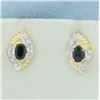 Image 1 : Sapphire and Diamond Button Earrings in 14k Yellow Gold
