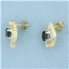 Image 2 : Sapphire and Diamond Button Earrings in 14k Yellow Gold