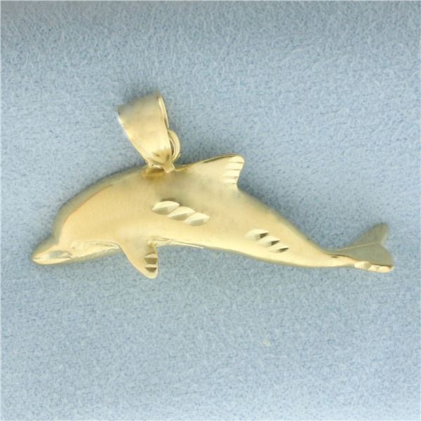 Diamond Cut Dolphin Pendant in 14k Yellow Gold