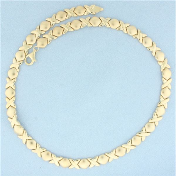 Satin and High Gloss Finish X and O Necklace in 10k Yellow Gold