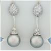 Image 1 : Tahitian Pearl and Pave Diamond Dangle Earrings in 18k White Gold