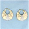 Image 1 : Tri-Color Star Design Hoop Earrings in 14k Yellow, White, and Rose Gold