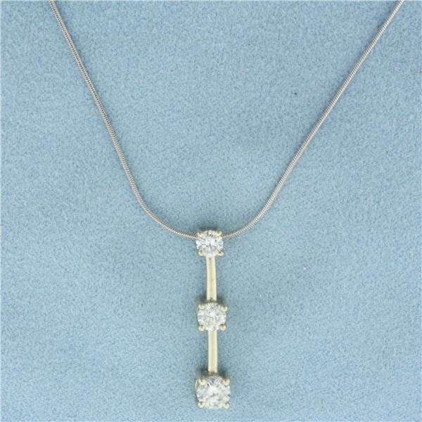 Italian Diamond Past Present Future 3 Stone Necklace in 14k White Gold