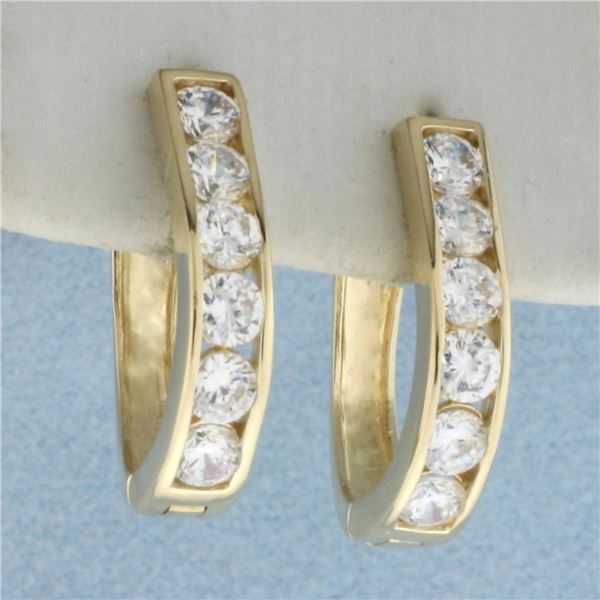 Channel Set CZ Hinged Hoop Earrings in 14k Yellow Gold