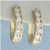 Image 1 : Channel Set CZ Hinged Hoop Earrings in 14k Yellow Gold