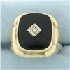 Image 1 : Mens Vintage Onyx and Diamond Ring in 10k Yellow Gold