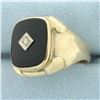 Image 2 : Mens Vintage Onyx and Diamond Ring in 10k Yellow Gold
