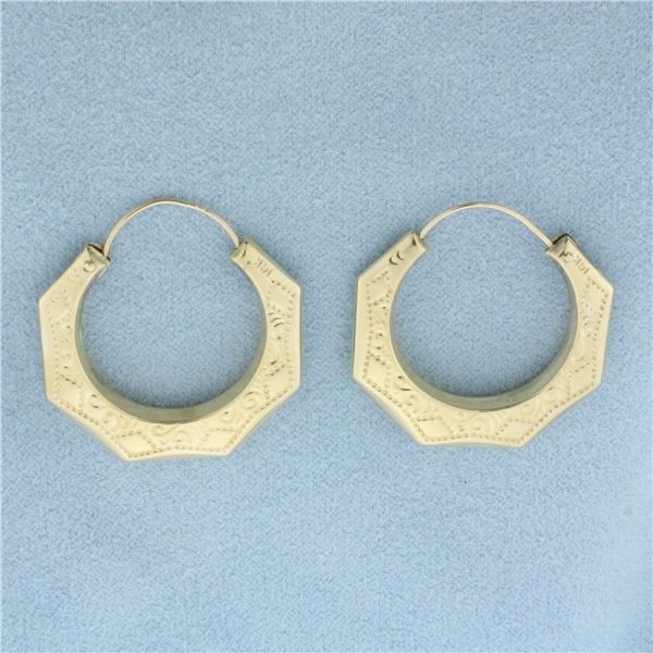 Embossed Hoop Earrings in 14k Yellow Gold