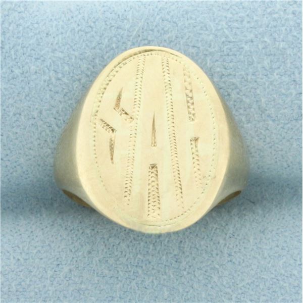 Antique Monogram Signet Ring in 10k Yellow Gold