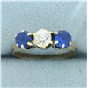 Image 1 : Antique Old European Diamond and Spinel 3-Stone Ring in 14k Yellow Gold