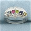 Image 1 : Multi Gemstone and Diamond Ring in 10k White Gold