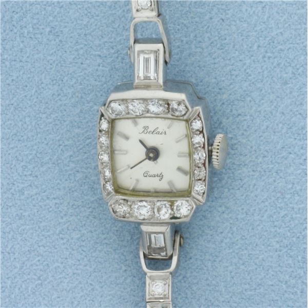 Vintage Womans Belaire Diamond Watch in 14k White Gold