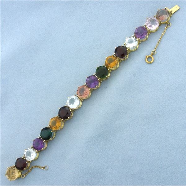 Huge Multi Gemstone Tennis Line Bracelet in 18k Yellow Gold