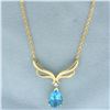 Image 1 : Removable Blue Topaz and Diamond Necklace in 14k Yellow Gold