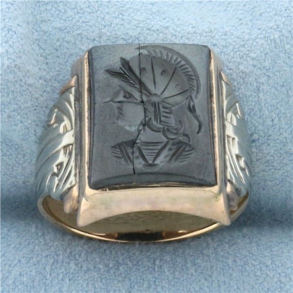 Spartan Roman Soldier Hematite Ring in 14k Rose Gold and White Gold