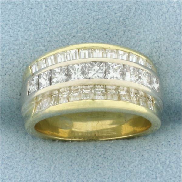 Princess and Emerald Cut Diamond Band Ring In 18k Yellow Gold