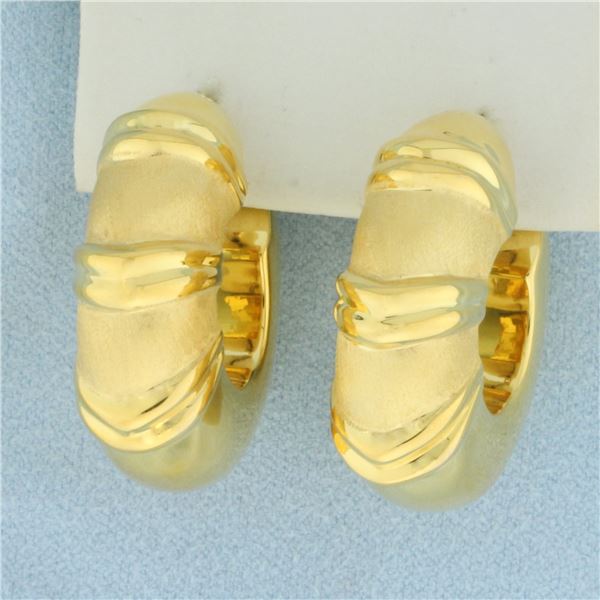 Satin and High Polish Wide Tube Hoop Earrings in 18k Yellow Gold