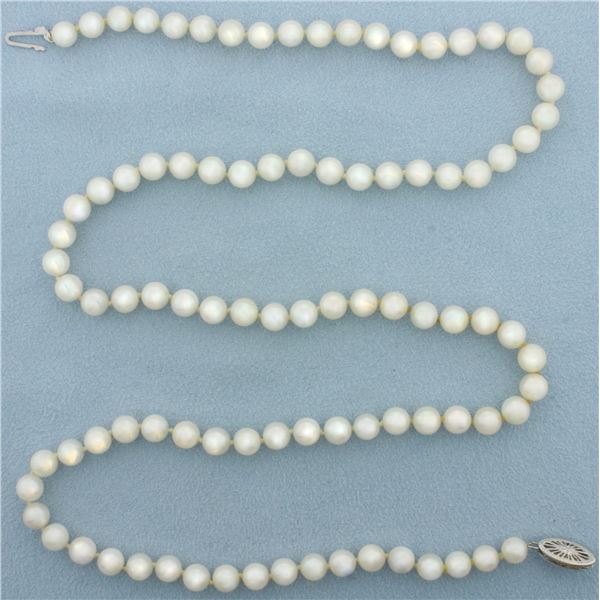 Cultured Akoya Pearl Strand Necklace with 14k White Gold Filigree Locking Clasp