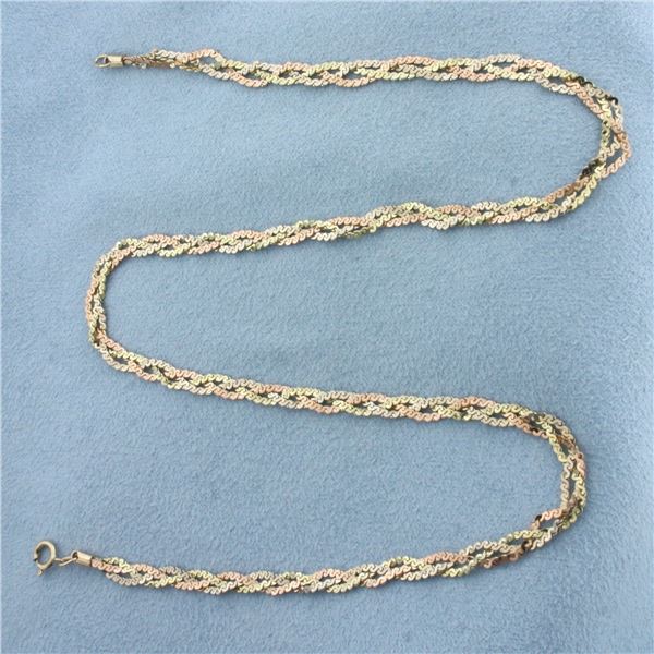 Tri-Color Braided S-Link Choker Necklace in 14k Yellow, White, and Rose Gold