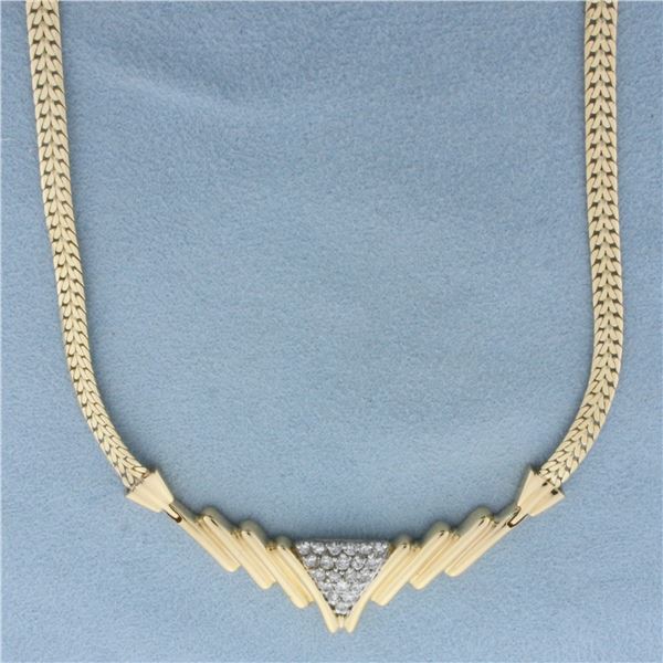 Pave Diamond V Necklace in 14k Yellow Gold