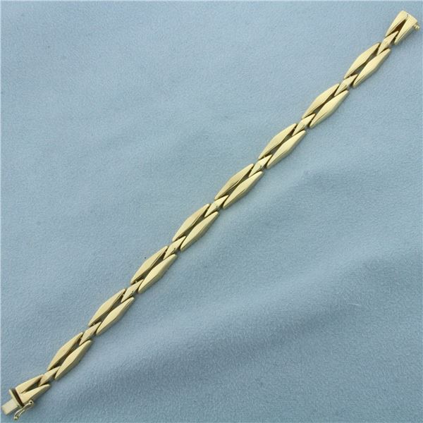 Italian Designer Elongated Diamond Link Bracelet in 14k Yellow Gold