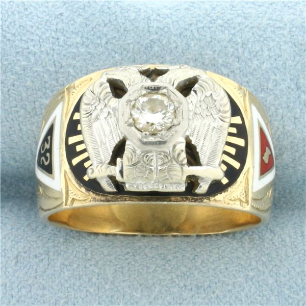 32 Degree Diamond Masonic Ring in 14k Yellow Gold