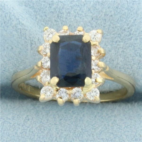 Sapphire and Diamond Halo Ring in 14k Yellow Gold